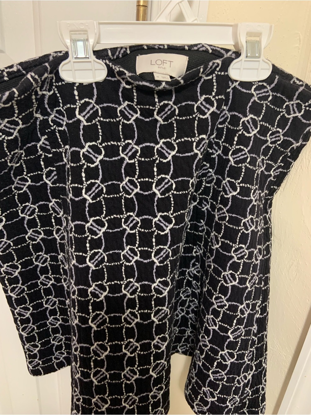 LOFT Black & White Chain-Link Knit Midi Dress